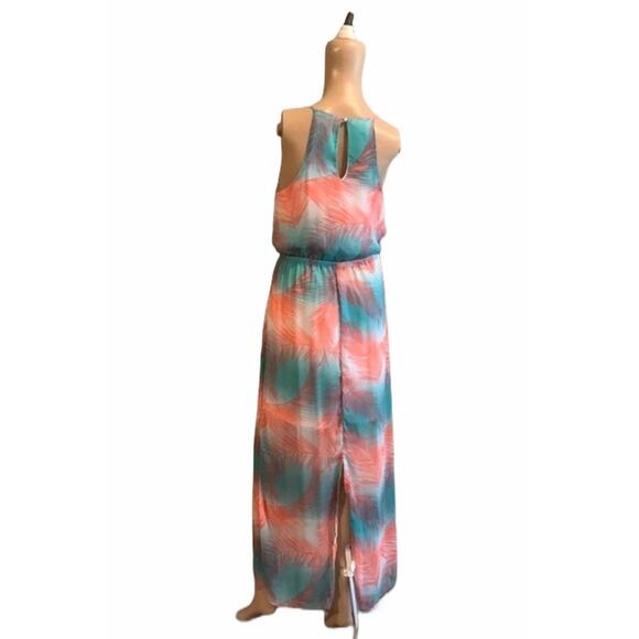 No Boundaries Peachy Palm Print & Mint Halter Maxi Dress-size Medium - Picture 7 of 7